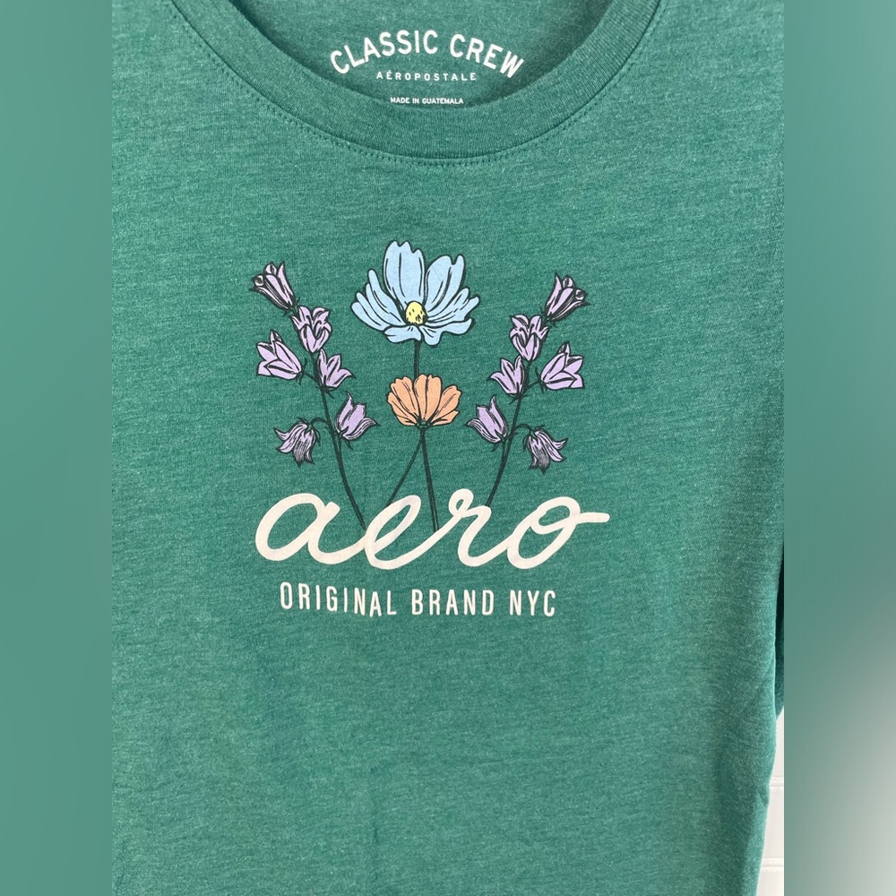 Aeropostale Green Floral Graphic Short Sleeve Classic Crew T-Shirt Medium Junior - Picture 6 of 9